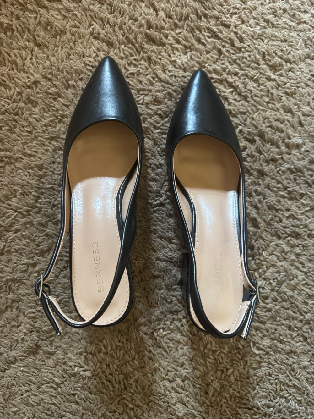 Berness Black Pointed-Toe Slingback Heels